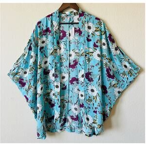 Victoria’s Secret Floral Kimono XS/S Cover Up Turquoise Beach NWT